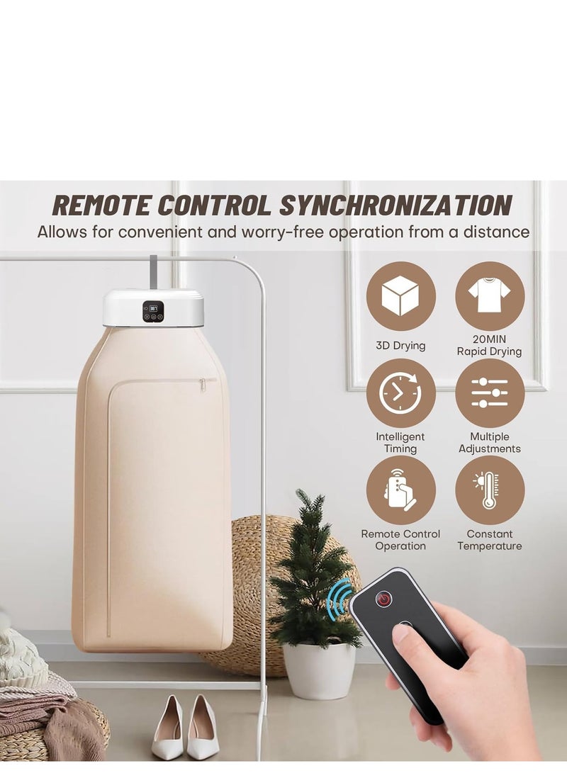 MIXDE Portable Clothes Dryer,Mini Laundry Dryers with Remote Control, Small Compact Foldable Electric Drying Machine with Dry Bag for Travel,RV, Home,Apartment - Image 3