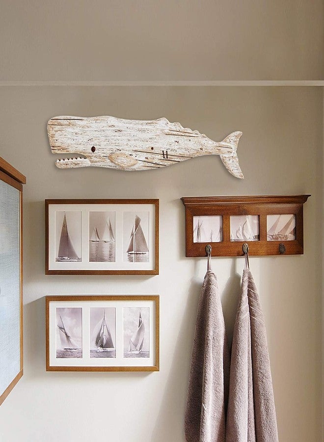 Linfevisi Rustic Nautical Decor Wooden Whale Hanging Wall Decor Wood Whale Decorations Beach Art Ornament Whale Sea Theme Home Decoration Wood Sculpture Whale 29.5" L - Image 5