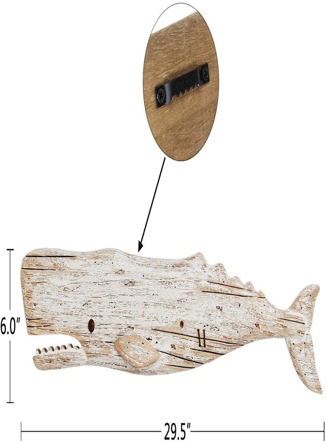 Linfevisi Rustic Nautical Decor Wooden Whale Hanging Wall Decor Wood Whale Decorations Beach Art Ornament Whale Sea Theme Home Decoration Wood Sculpture Whale 29.5" L - Image 2