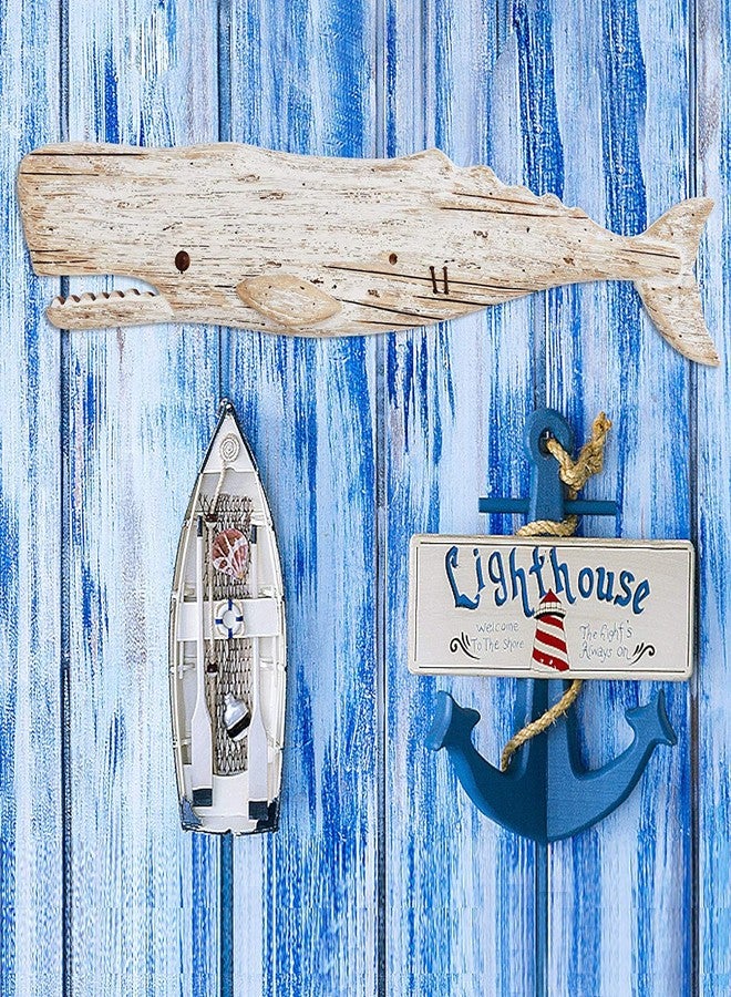 Linfevisi Rustic Nautical Decor Wooden Whale Hanging Wall Decor Wood Whale Decorations Beach Art Ornament Whale Sea Theme Home Decoration Wood Sculpture Whale 29.5" L - Image 4