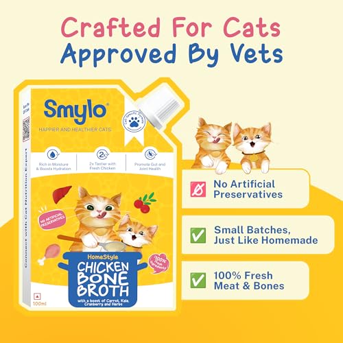 Smylo Summer Cooler, Hydration Rich Chicken Bone Broth for Cats (100ml x 5 Packs) | Rich in Collagen for Bones & Joints Health | Omega 3 & 6 for Shiny Fur & Coat | Cat Food Topper and Cat Supplements - Image 4