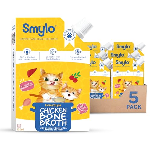 Smylo Summer Cooler, Hydration Rich Chicken Bone Broth for Cats (100ml x 5 Packs) | Rich in Collagen for Bones & Joints Health | Omega 3 & 6 for Shiny Fur & Coat | Cat Food Topper and Cat Supplements - Image 1