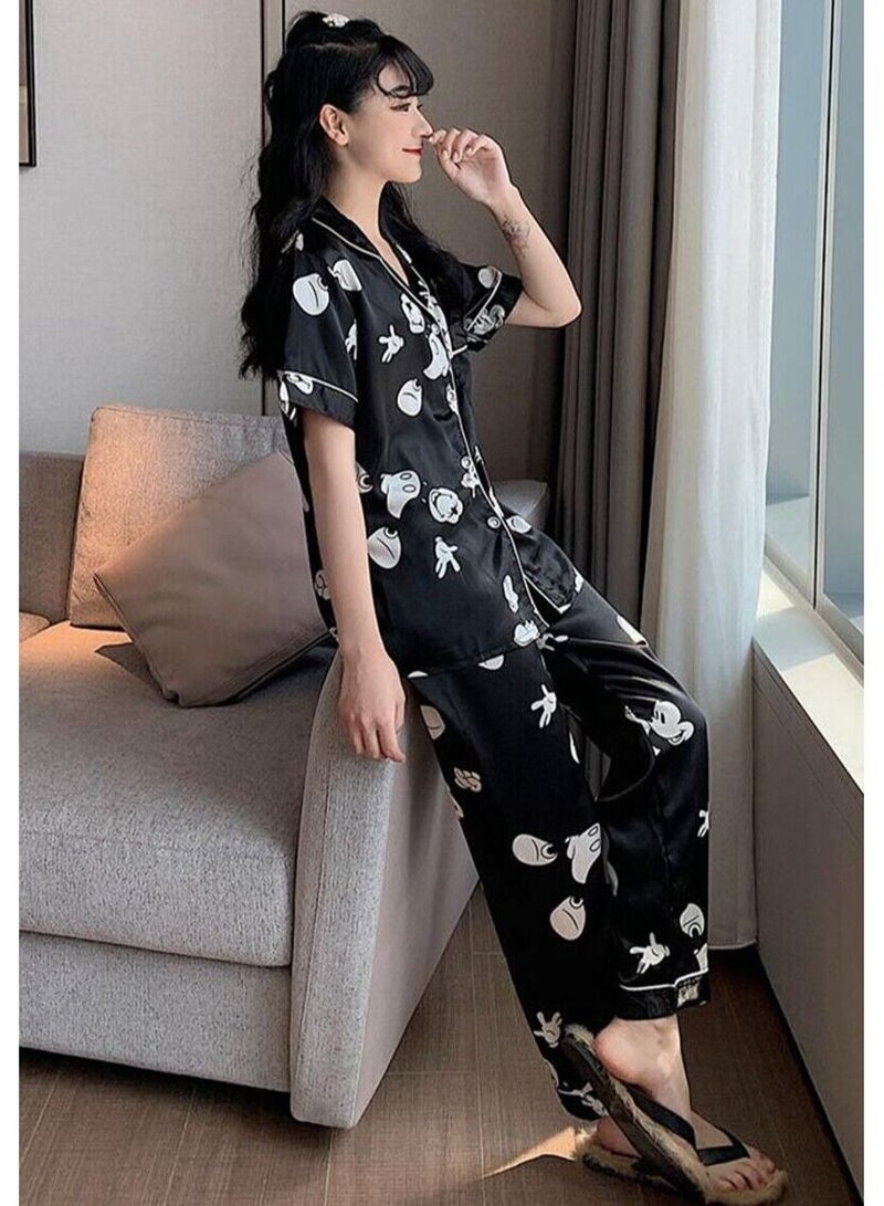 DubaiGallery Trendie Women's Korean Cute Designs Series Sleepwear Collection Milky Cotton Sleepwear Shortsleeves and Pants Pyjama Set. - Image 3
