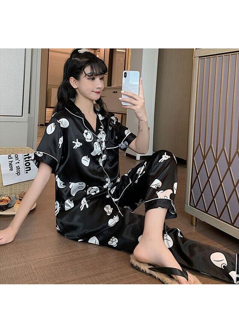 DubaiGallery Trendie Women's Korean Cute Designs Series Sleepwear Collection Milky Cotton Sleepwear Shortsleeves and Pants Pyjama Set. - Image 4