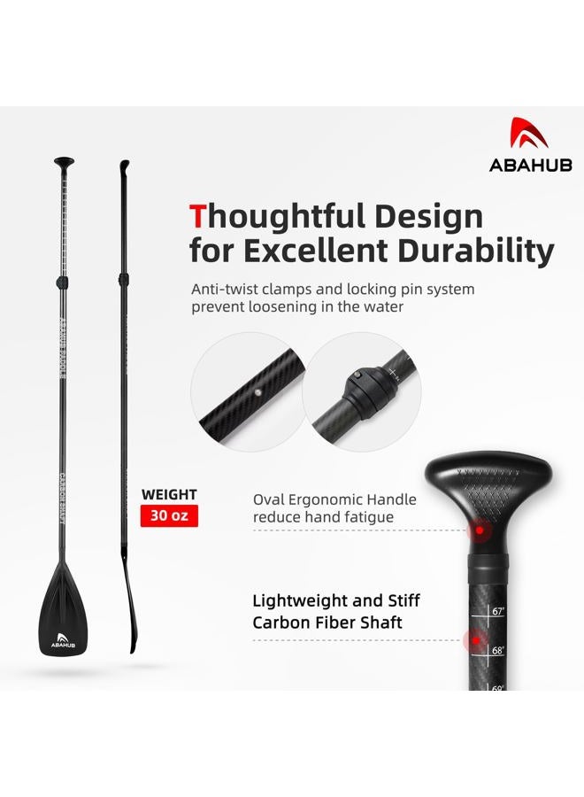 Abahub Carbon Fibre SUP Paddle 3-Piece Adjustable Stand Up Paddle Carbon Shaft & Black Plastic Blade + Bag - Image 3
