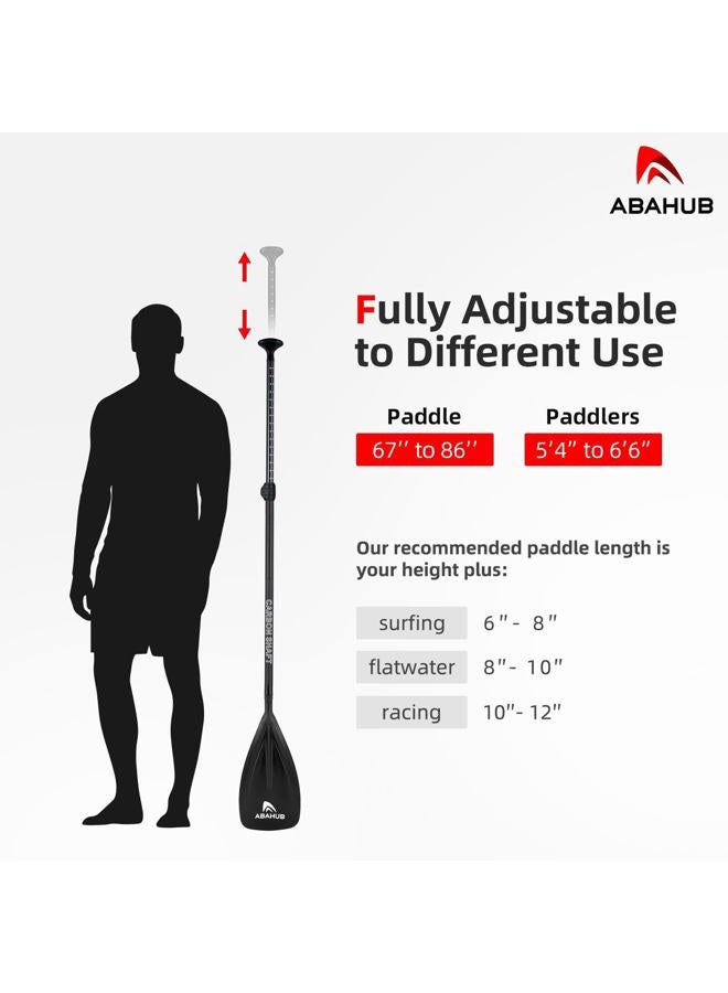 Abahub Carbon Fibre SUP Paddle 3-Piece Adjustable Stand Up Paddle Carbon Shaft & Black Plastic Blade + Bag - Image 4