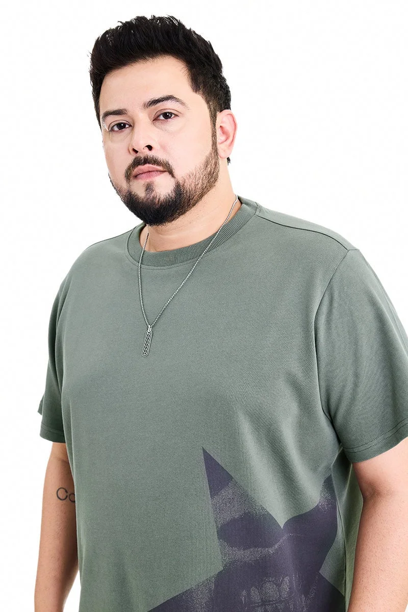 SNITCH Sage Green Graphic Half Sleeve Regular Fit Streetwear T-Shirt