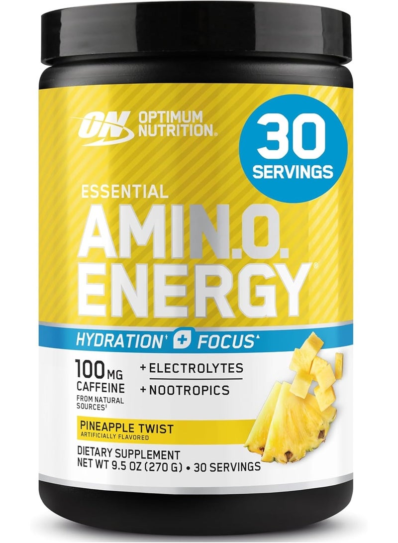 Optimum Nutrition (ON) Amino Energy Plus Electrolytes Powder - Pre Workout, Bcaas, Amino Acids, Keto Friendly, Anytime Energy Powder - Pineapple Twist, 285 G , 30 Servings