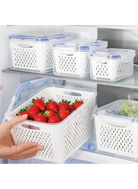 6-Piece Set of Large Food-Grade Refrigerator Fruit Storage Containers with Drain Baskets Freshness-Preserving Boxes for Storing Fruits, Vegetables, Salads, and Fresh Foods Refrigerator Fruit Storage Boxes Sealed, Leak-Proof Food Storage Containers Extend the Freshness of Fruits, Vegetables, Meat, and Other Foods
