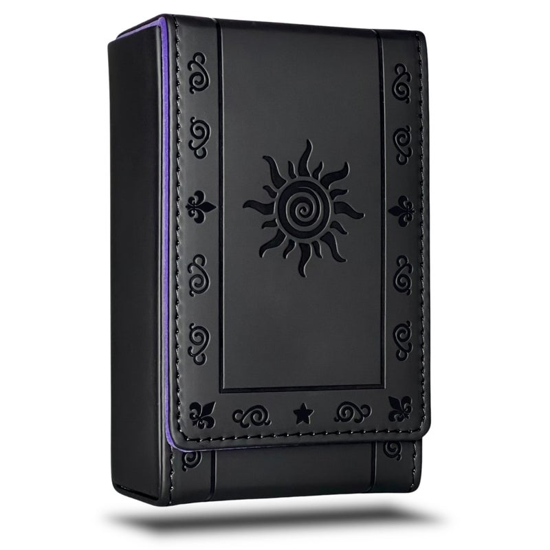 Luck Lab Leather Tarot Card Case/Holder - Black - For Most Standard Size Tarot Cards (Fits Deck size with Box measuring 4.875 x 2.875 x 1.25)- Sun Design - Image 1