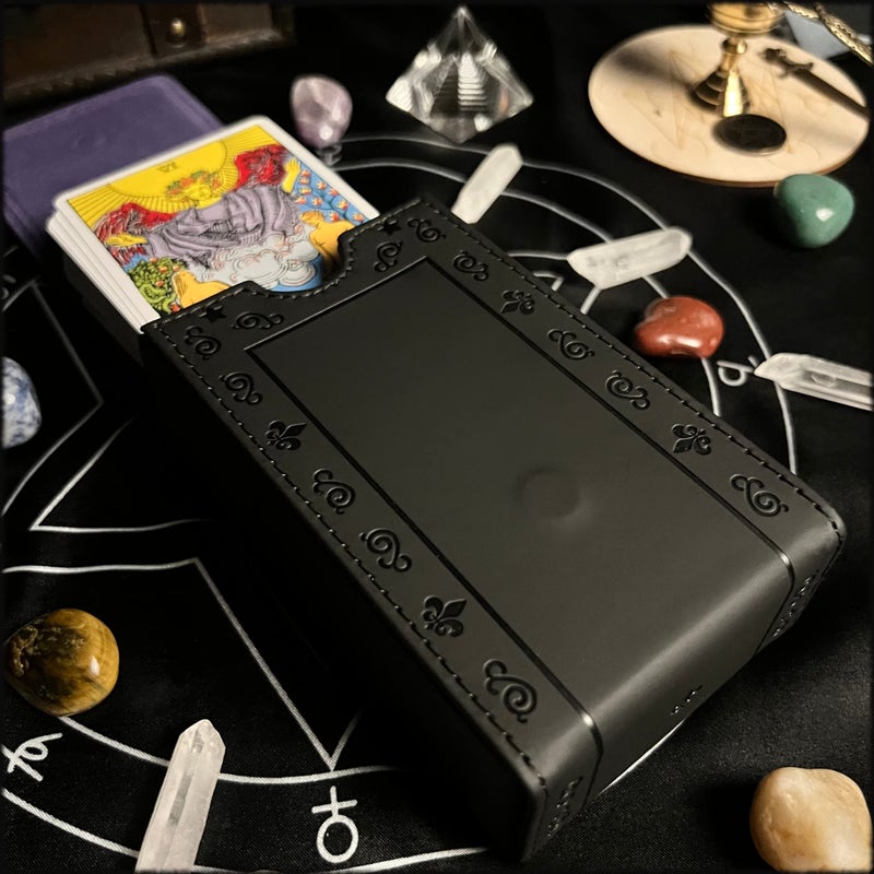 Luck Lab Leather Tarot Card Case/Holder - Black - For Most Standard Size Tarot Cards (Fits Deck size with Box measuring 4.875 x 2.875 x 1.25)- Sun Design - Image 5