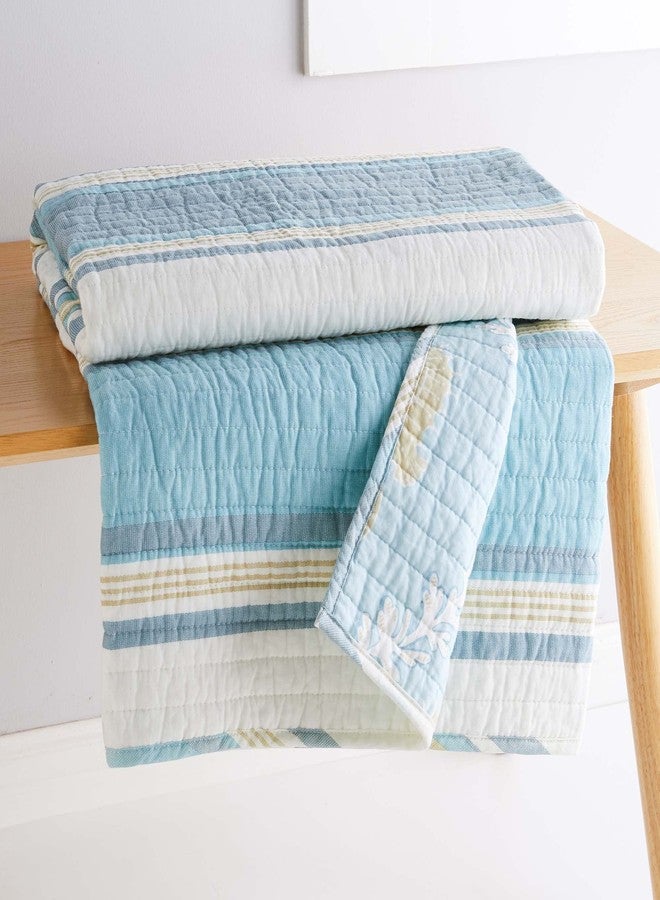 Levtex Home - Kailua - Throw - Stripe - Blue Taupe Teal and Cream - Throw Size 50x60in. - Cotton/Cotton - Image 3