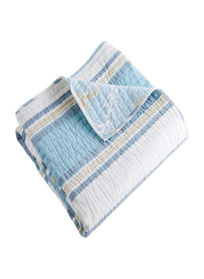 Levtex Home - Kailua - Throw - Stripe - Blue Taupe Teal and Cream - Throw Size 50x60in. - Cotton/Cotton - Image 1