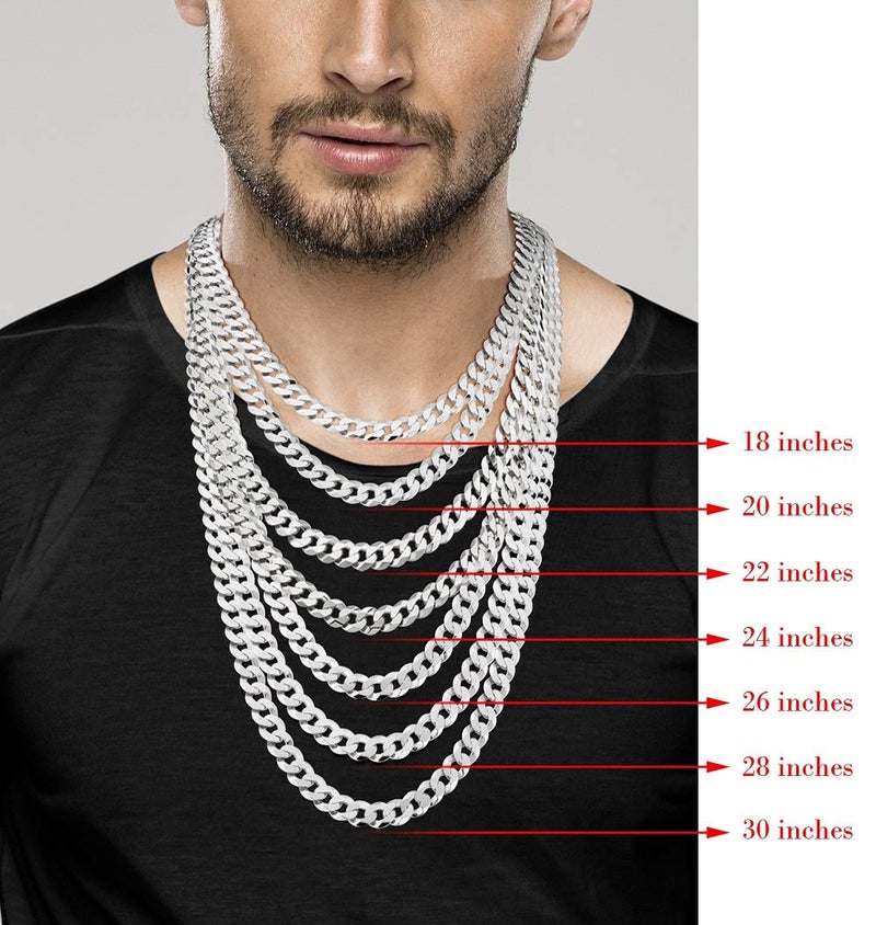 Miabella Italian Solid 925 Sterling Silver 9mm Diamond-Cut Cuban Link Curb Chain Necklace For Men, Made in Italy (Length 30 Inches) - Image 5
