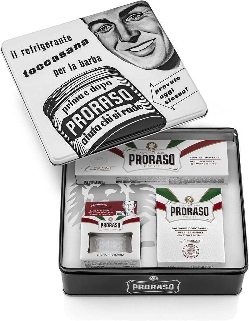 Proraso Vintage Selection Sensitive Skins Line Trio Pack Deluxe Shaving Kit with Pre Shaving Cream Shaving Cream Tube and Aftershave Balm Made in Italy - Image 1