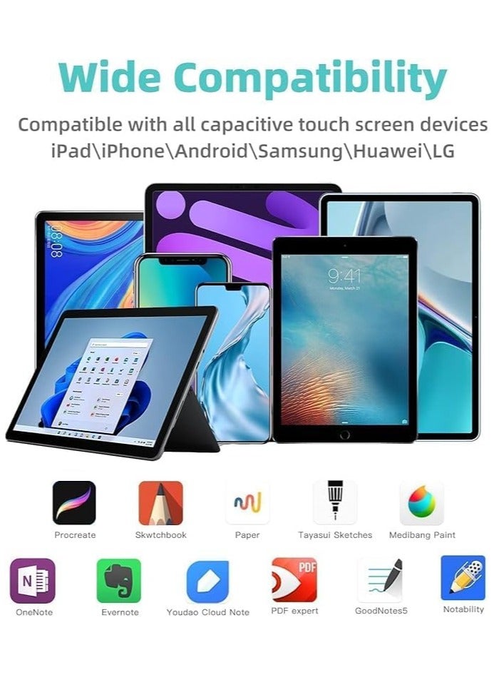 قلم شاشة اللمس اللاسلكي السلبي العالمي لنظام iOS وAndroid، متوافق مع iPhone وiPad وSamsung والأجهزة اللوحية شحن سريع، تصميم مريح، إمالة قابلة للتعديل وأضواء المؤشر
