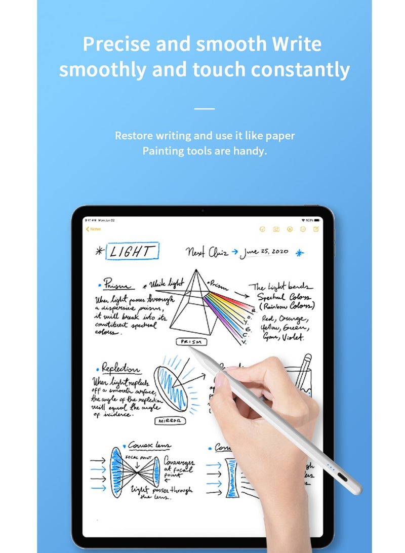 قلم شاشة اللمس اللاسلكي السلبي العالمي لنظام iOS وAndroid، متوافق مع iPhone وiPad وSamsung والأجهزة اللوحية شحن سريع، تصميم مريح، إمالة قابلة للتعديل وأضواء المؤشر