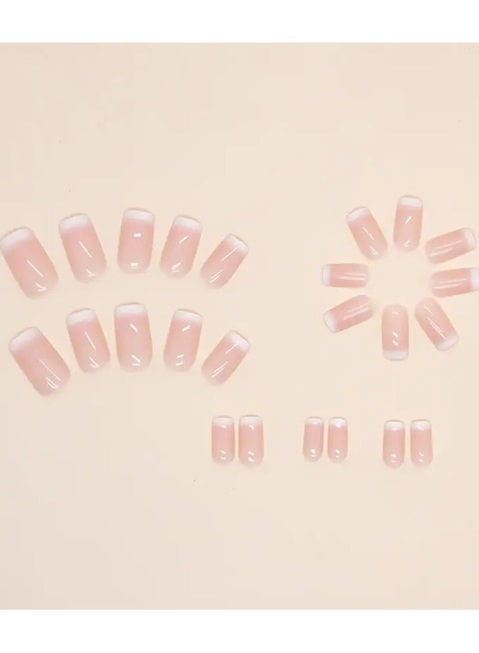 ORiTi 24pcs Glossy Short Square Nails, Nude Pink Gradient Press On Nails, Minimalist Style False Nails For Women Girls Daily Wear - Image 4