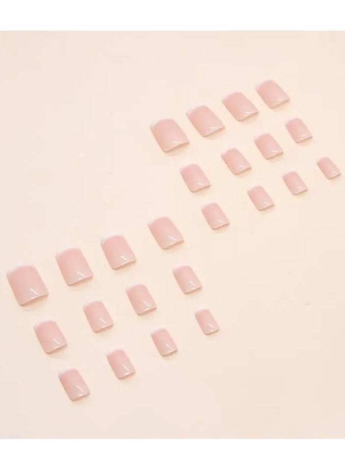 ORiTi 24pcs Glossy Short Square Nails, Nude Pink Gradient Press On Nails, Minimalist Style False Nails For Women Girls Daily Wear - Image 5