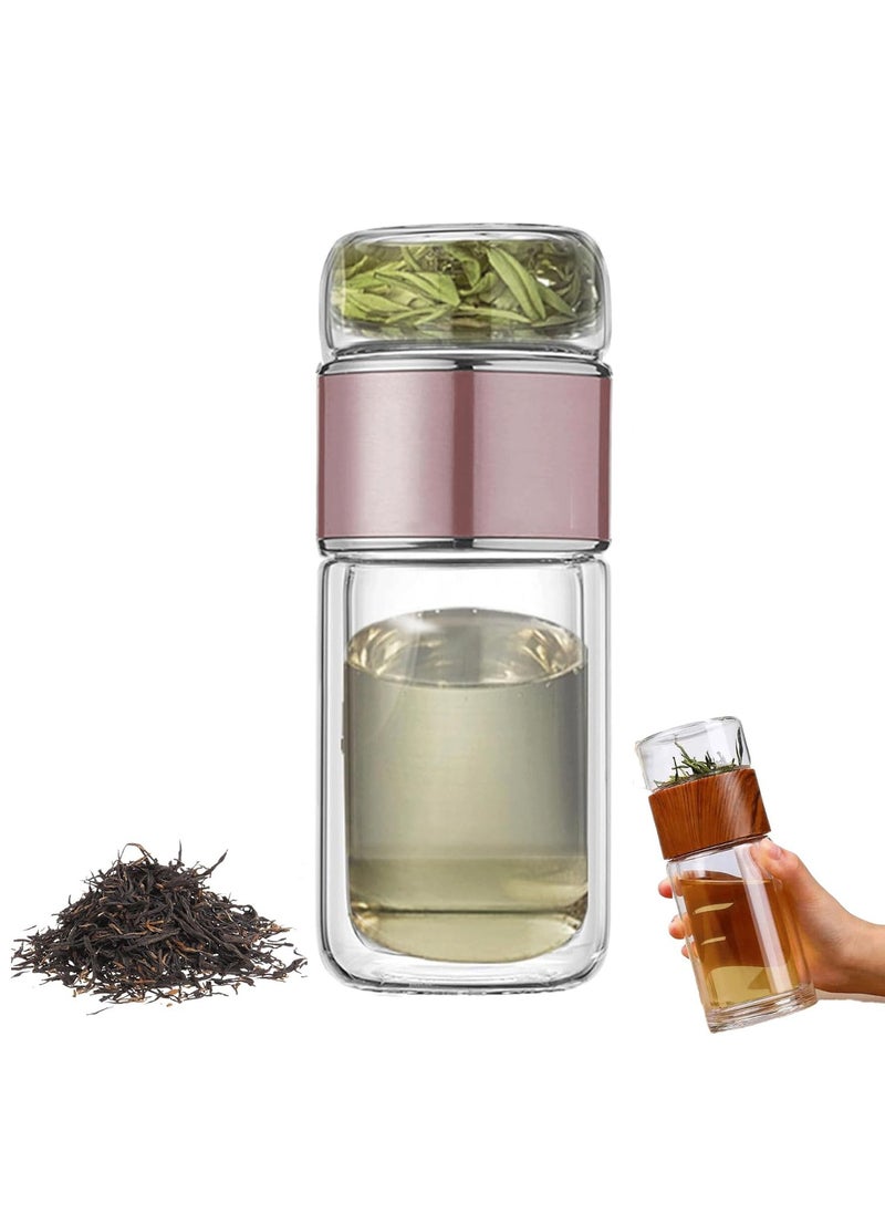 Arabest Tea Infuser, Tea Infuser Cup, 3 In 1 Infusible Tea Maker for Loose Leaf Tea, Double-Layered Glass Tea Infuser Bottle, Portable Tea Water Separation Tea Cup (Pink,420 ml / 14 oz)  - Image 1
