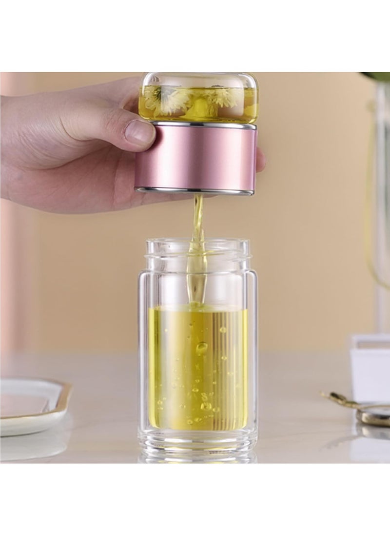Arabest Tea Infuser, Tea Infuser Cup, 3 In 1 Infusible Tea Maker for Loose Leaf Tea, Double-Layered Glass Tea Infuser Bottle, Portable Tea Water Separation Tea Cup (Pink,420 ml / 14 oz)  - Image 3
