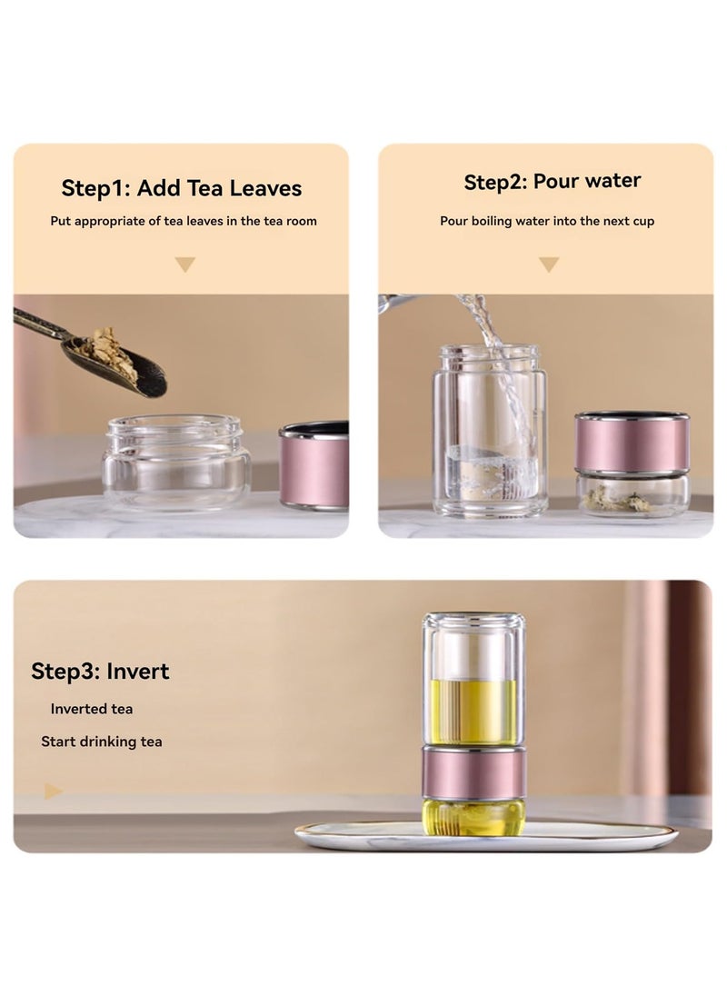 Arabest Tea Infuser, Tea Infuser Cup, 3 In 1 Infusible Tea Maker for Loose Leaf Tea, Double-Layered Glass Tea Infuser Bottle, Portable Tea Water Separation Tea Cup (Pink,420 ml / 14 oz)  - Image 5