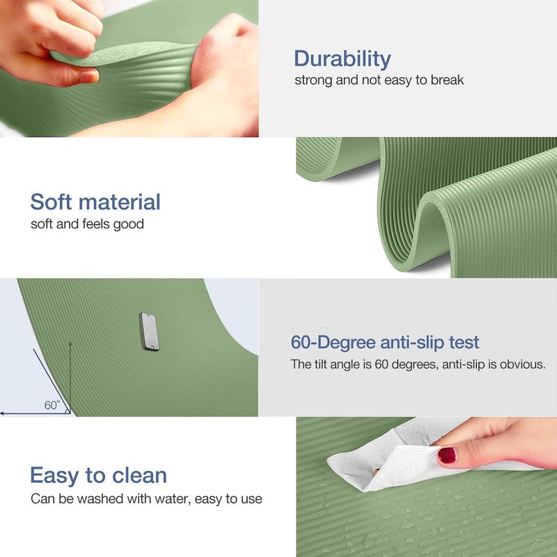 Gruper Thick Yoga Mat Non Slip, Large Size 72" L x 32" W x 0.6" TH, Premium Exercise & Fitness Mat with Carrying Strap and Bag, Workout Mats for Home (Matcha, 0.6 * 32 * 72 Inches) - Image 3