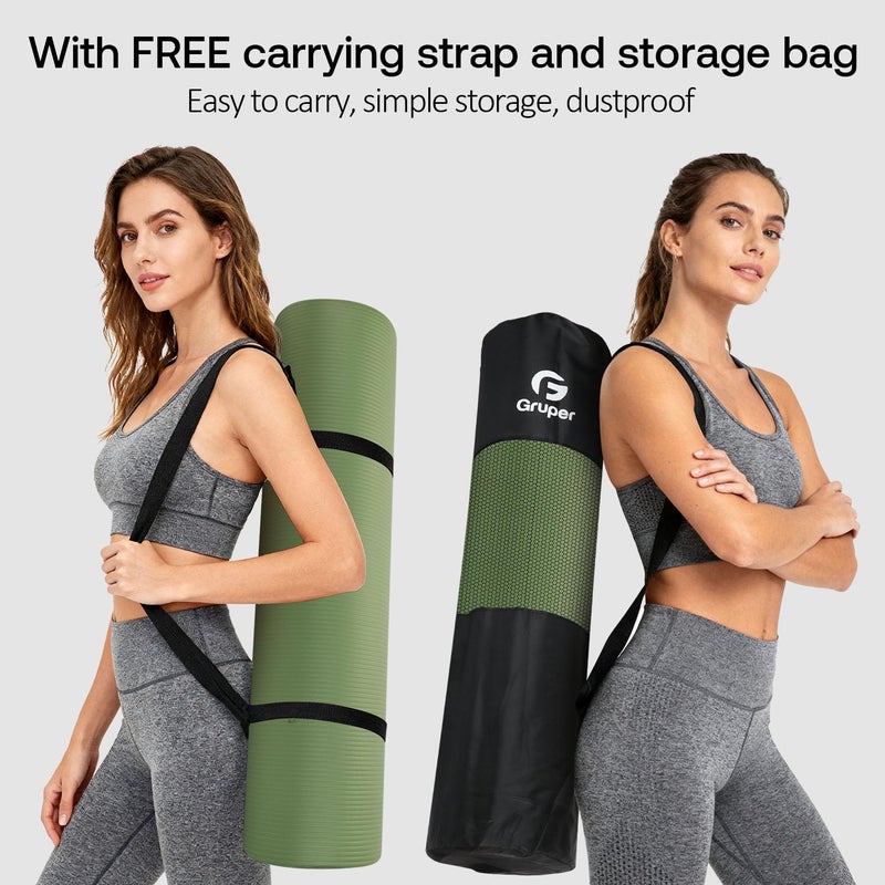 Gruper Thick Yoga Mat Non Slip, Large Size 72" L x 32" W x 0.6" TH, Premium Exercise & Fitness Mat with Carrying Strap and Bag, Workout Mats for Home (Matcha, 0.6 * 32 * 72 Inches) - Image 5