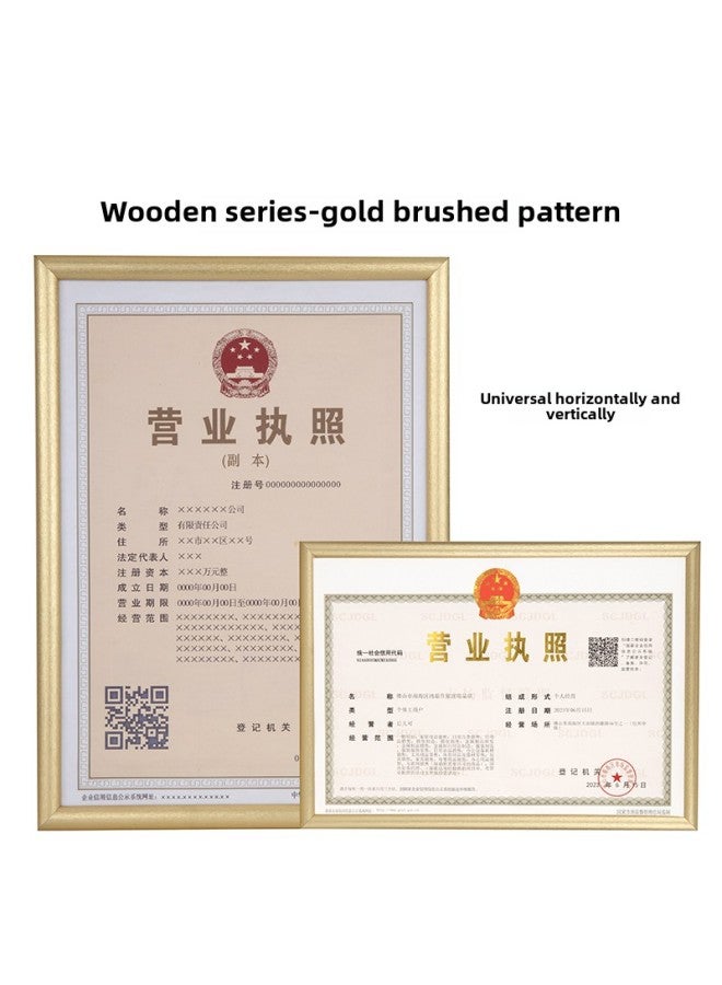 The Original Copy Of The Business License Framework For Yujia Is A Protective Cover With Wall A3 Certificate Cabinet Bulletin Board A4 Food Hygiene License-Color:A3 Frame Food Hygiene License (29.7*42) Universal Horizontal And Vertical - Gold [wooden Series]  - Image 1