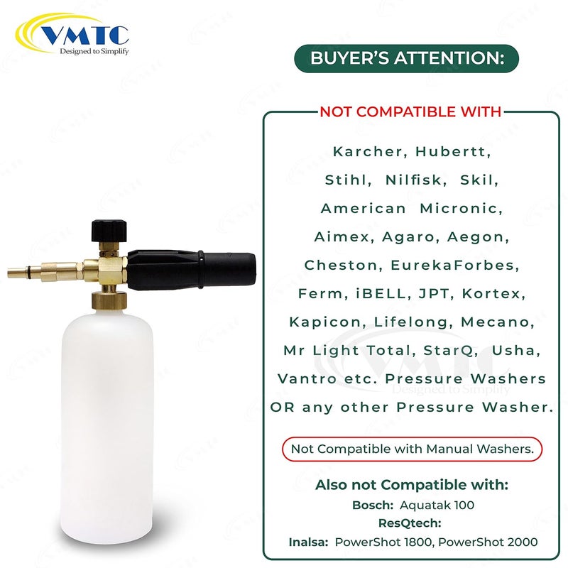 VMTC فوهة بندقية رغوة قابلة للتعديل من النحاس 1000 مل ملحق غسالة سيارات عالية الضغط لبوش - Image 3