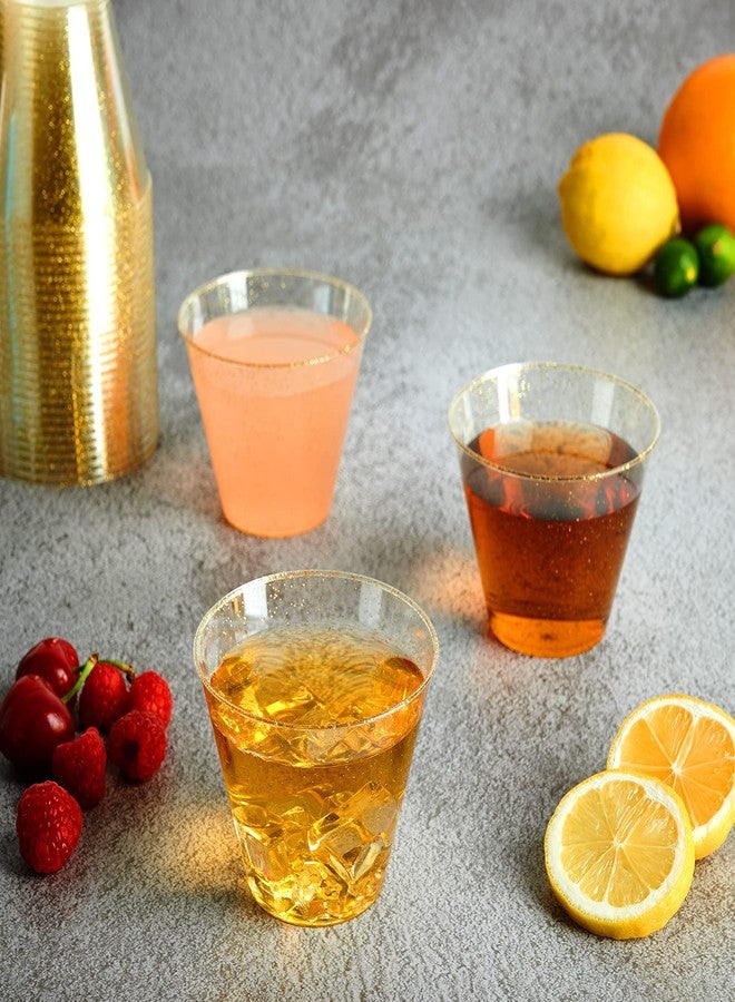 FOCUSLINE 9 oz Gold Plastic Cups, Disposable Clear Fancy Hard Plastic Cups, Gold Glitter, Heavy Duty, Reusable,100 Count - Image 5