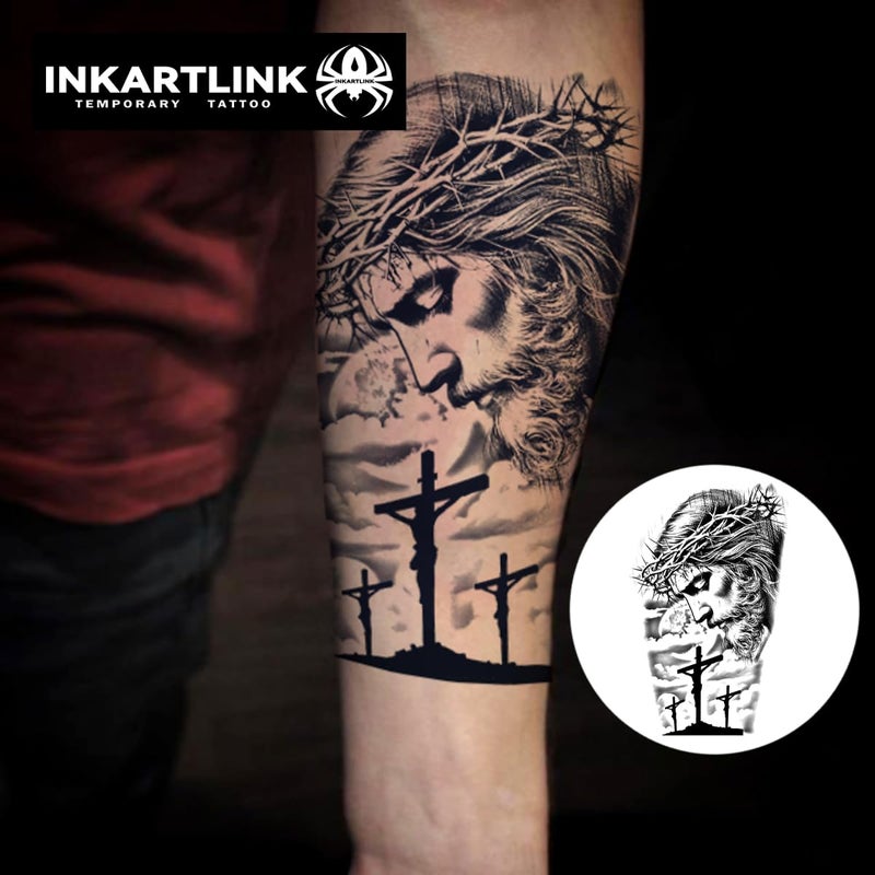 INKARTLINK Semi Permanent Tattoo, Party Tattoo, Beautiful and Realistic Design, Fun Tattoo Experience, Cruelty-free, Non-reflective, Waterproof (Jesus 2) - Image 3