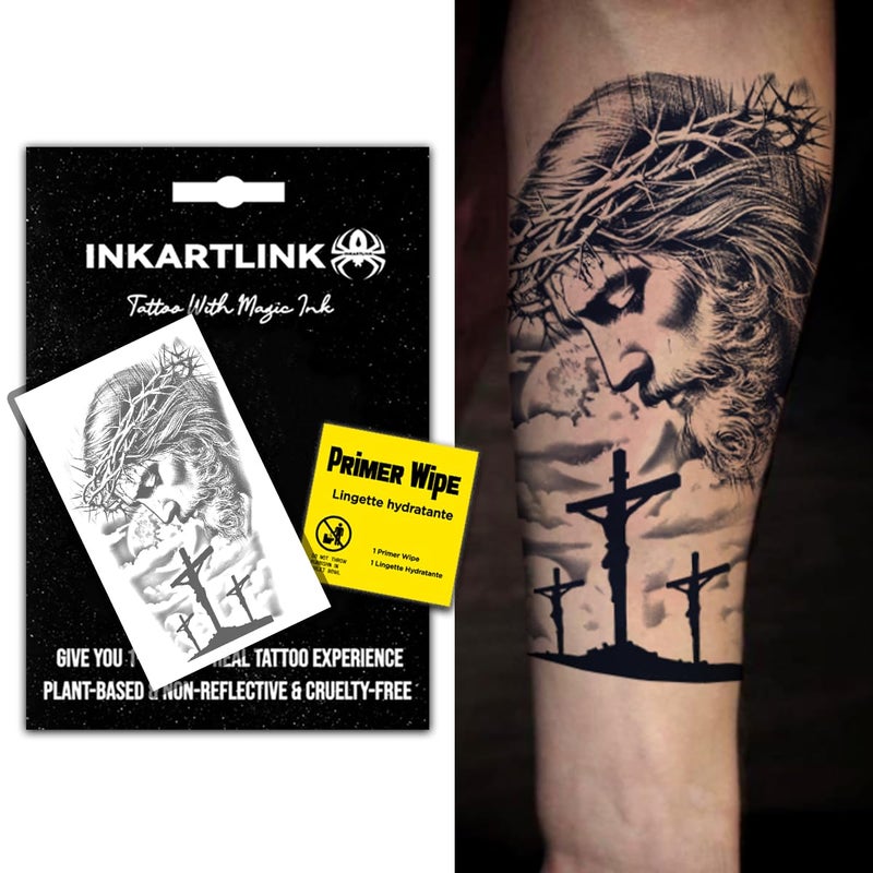 INKARTLINK Semi Permanent Tattoo, Party Tattoo, Beautiful and Realistic Design, Fun Tattoo Experience, Cruelty-free, Non-reflective, Waterproof (Jesus 2) - Image 1