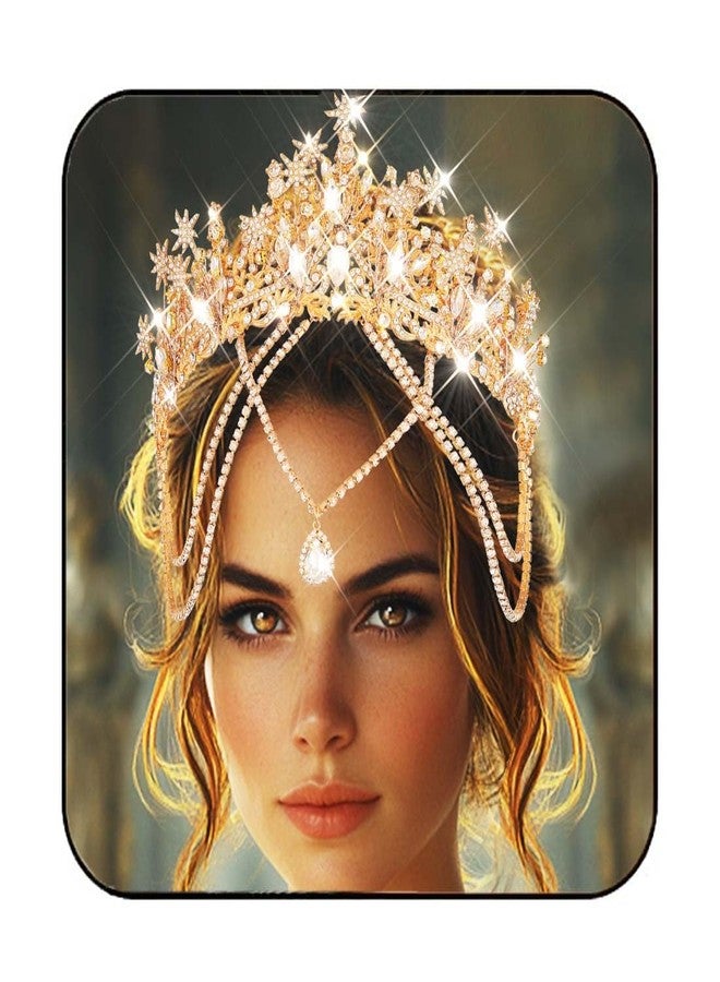Gortin Rhinestone Crown Gold Bride Wedding Headband Star Tiara Headpiece Bridal Hair Accessories for Women - Image 1