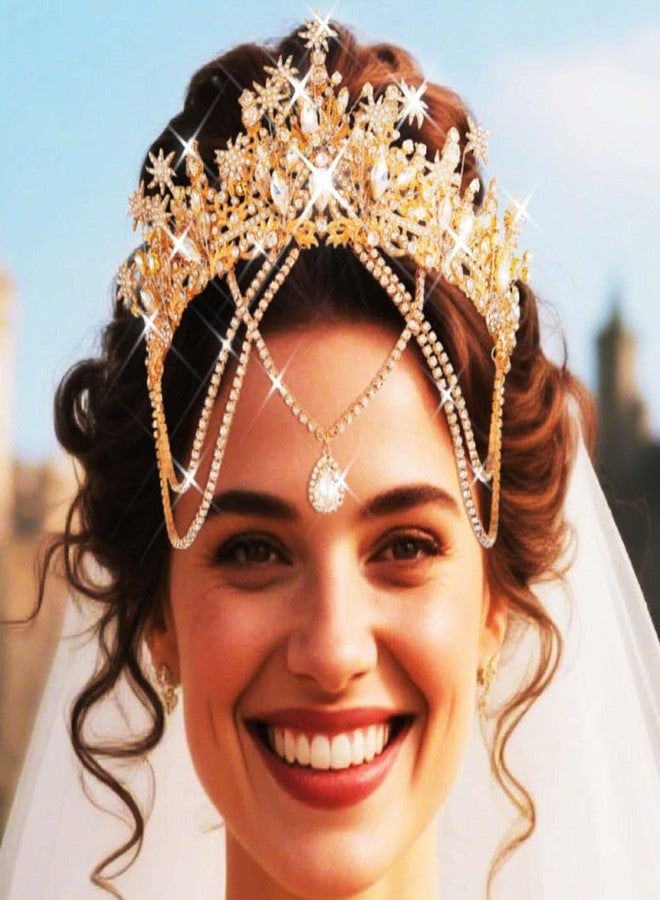 Gortin Rhinestone Crown Gold Bride Wedding Headband Star Tiara Headpiece Bridal Hair Accessories for Women - Image 3