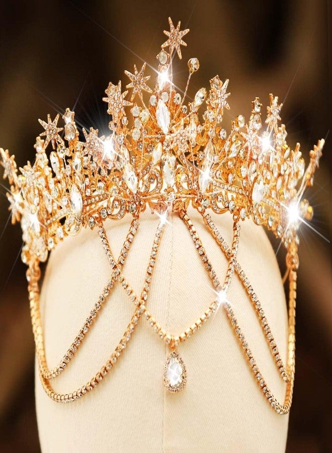 Gortin Rhinestone Crown Gold Bride Wedding Headband Star Tiara Headpiece Bridal Hair Accessories for Women - Image 2