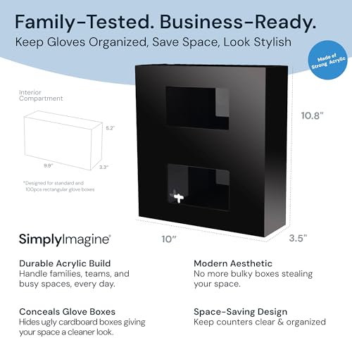SimplyImagine Black Glove Box Holder & Dispenser - Double Side Loaded, Acrylic Rack for Disposable Medical, Latex, Rubber, Nitrile, Exam Boxes - Gloves Not Included (Black, Double) - Image 2