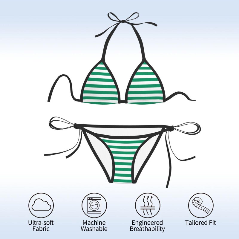 JIEKENMO Green White Strpie Stripes Fashion Boxing Bikini Women Halterneck Top and Set Swimsuits Beach Swimming Black One Size - Image 5