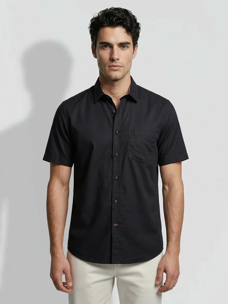 Being Human Black Regular Fit Men's Short Sleeves Casual Shirts