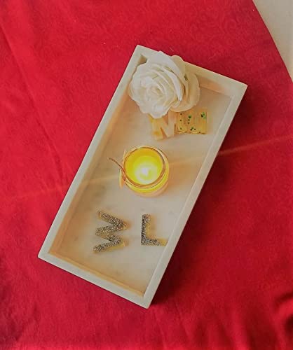RM Marble Tray Rectangle Shape Marble Tray for Bathroom Living Room Kitchen Serving Dining Table Jewellery Candle Perfume Cosmetic Organizer Gift Vanity PlatterWhite - Image 2