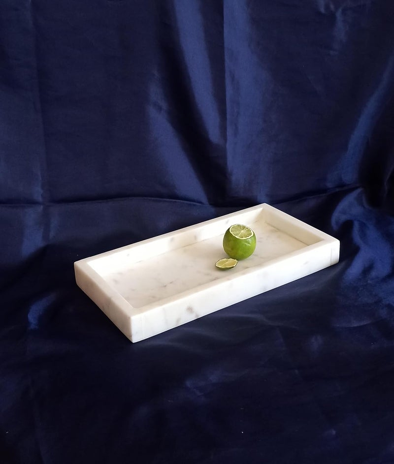 RM Marble Tray Rectangle Shape Marble Tray for Bathroom Living Room Kitchen Serving Dining Table Jewellery Candle Perfume Cosmetic Organizer Gift Vanity PlatterWhite - Image 5