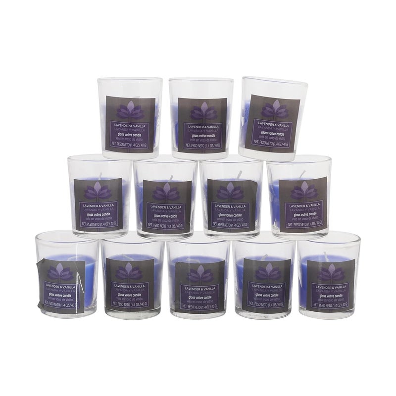 AURA Aromatic Shot Glass Candle 1213 Hours Burn Time Pack of 12 Lavender Vanilla - Image 2