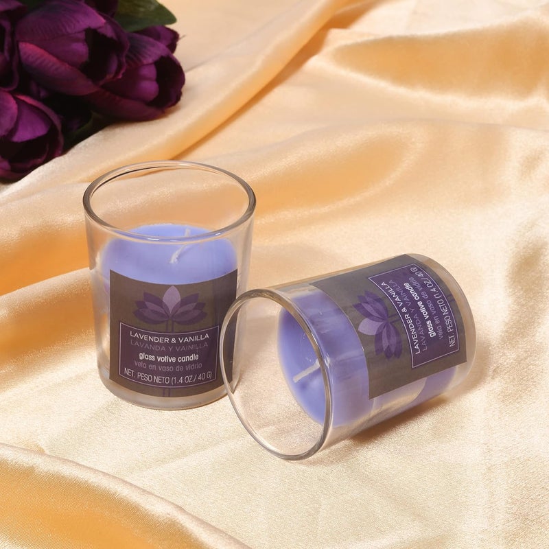 AURA Aromatic Shot Glass Candle 1213 Hours Burn Time Pack of 12 Lavender Vanilla - Image 1