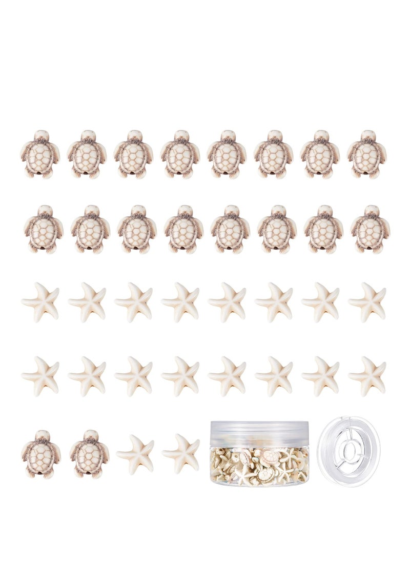 SYOSI 100Pcs 2 Styles Tortoise Beads Starfish Beads Summer Beads for Jewelry Making Synthetic Turquoise Beads Turtle Charms Bulk Ocean Animal Spacer Beads Elastic Thread Bracelets Beige  - Image 1