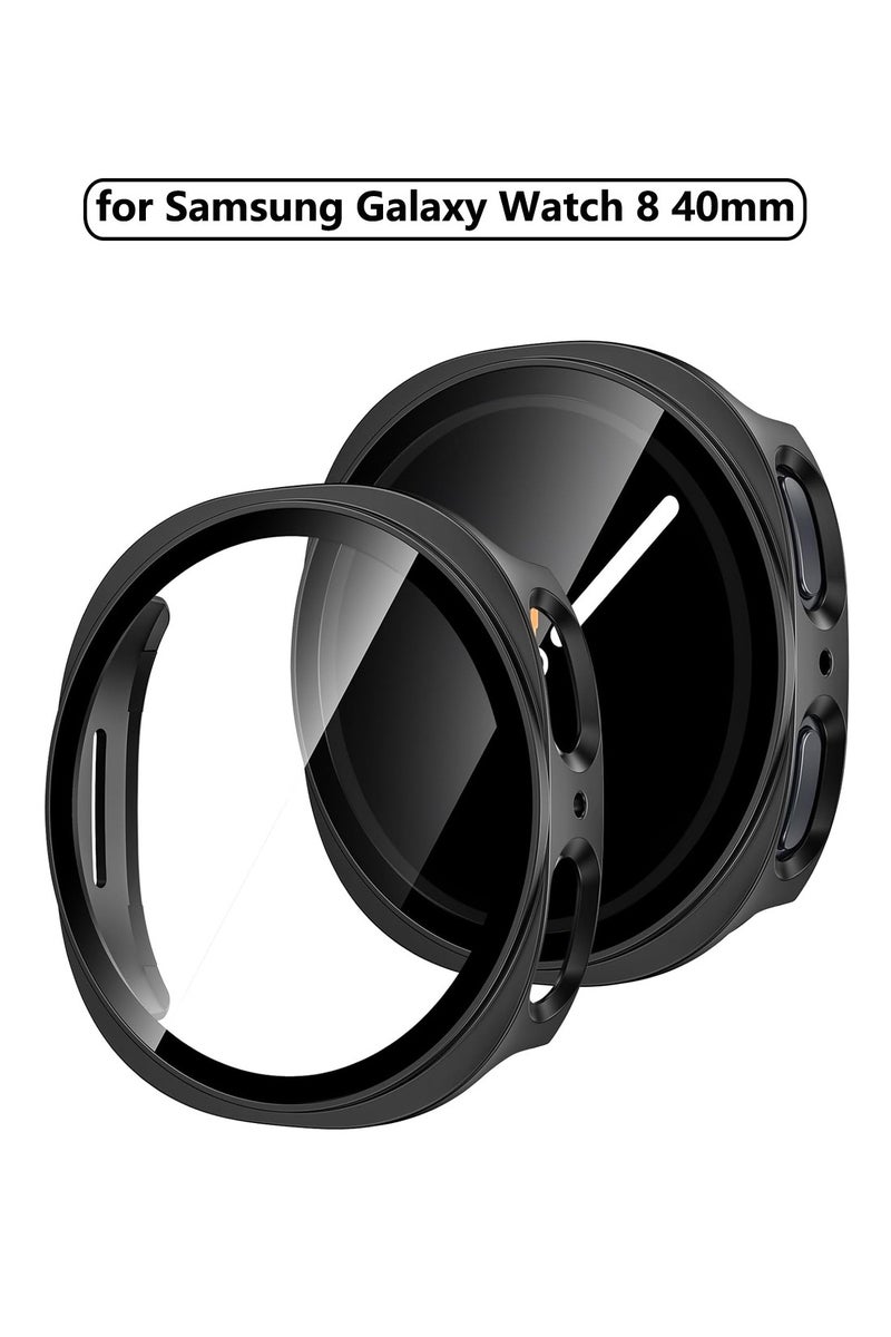 Youque Case for Samsung Galaxy Watch 8 40mm 2025 with Screen Protector, Hard PC Bumper Case and Tempered Glass Protective Cover, Black  - Image 1