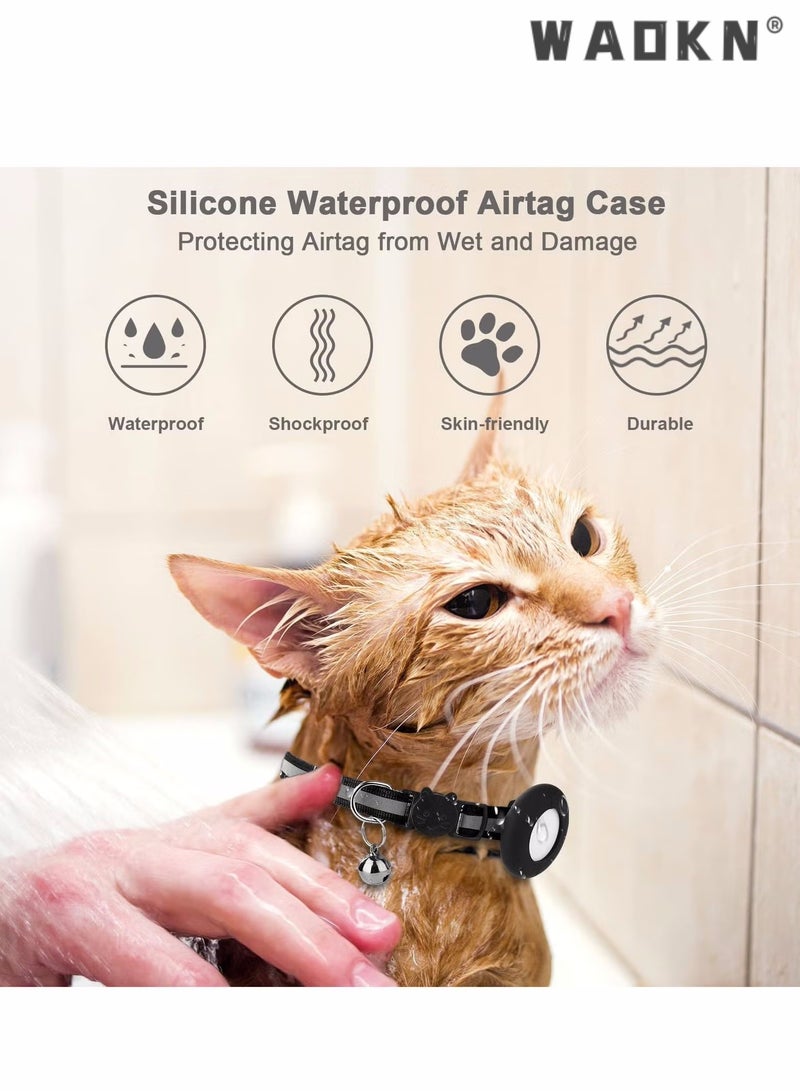 WAOKN Airtag Cat Collar, for Airtag Cat Collar with Bell Adjustable Breakaway Kitten Collars, Reflective Designed, Waterproof Holder Dog Puppy Breakaway Safety Buckle Collar for Cat Kitten Puppy (Black)  - Image 3