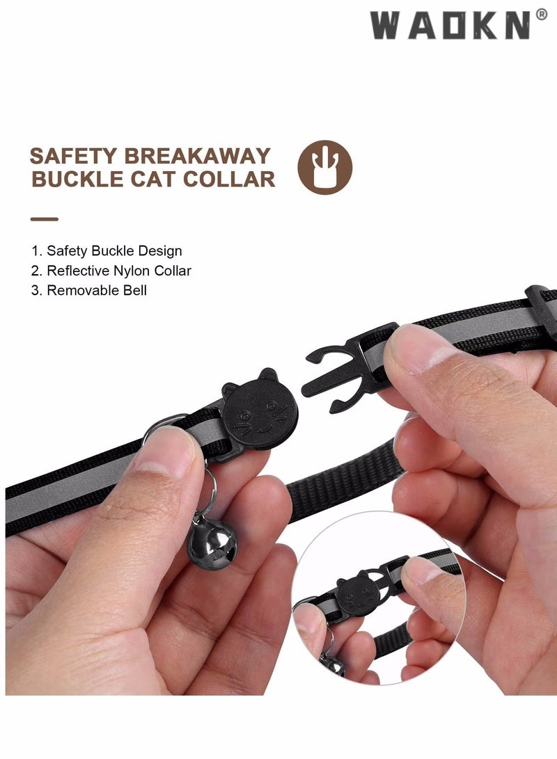 WAOKN Airtag Cat Collar, for Airtag Cat Collar with Bell Adjustable Breakaway Kitten Collars, Reflective Designed, Waterproof Holder Dog Puppy Breakaway Safety Buckle Collar for Cat Kitten Puppy (Black)  - Image 2