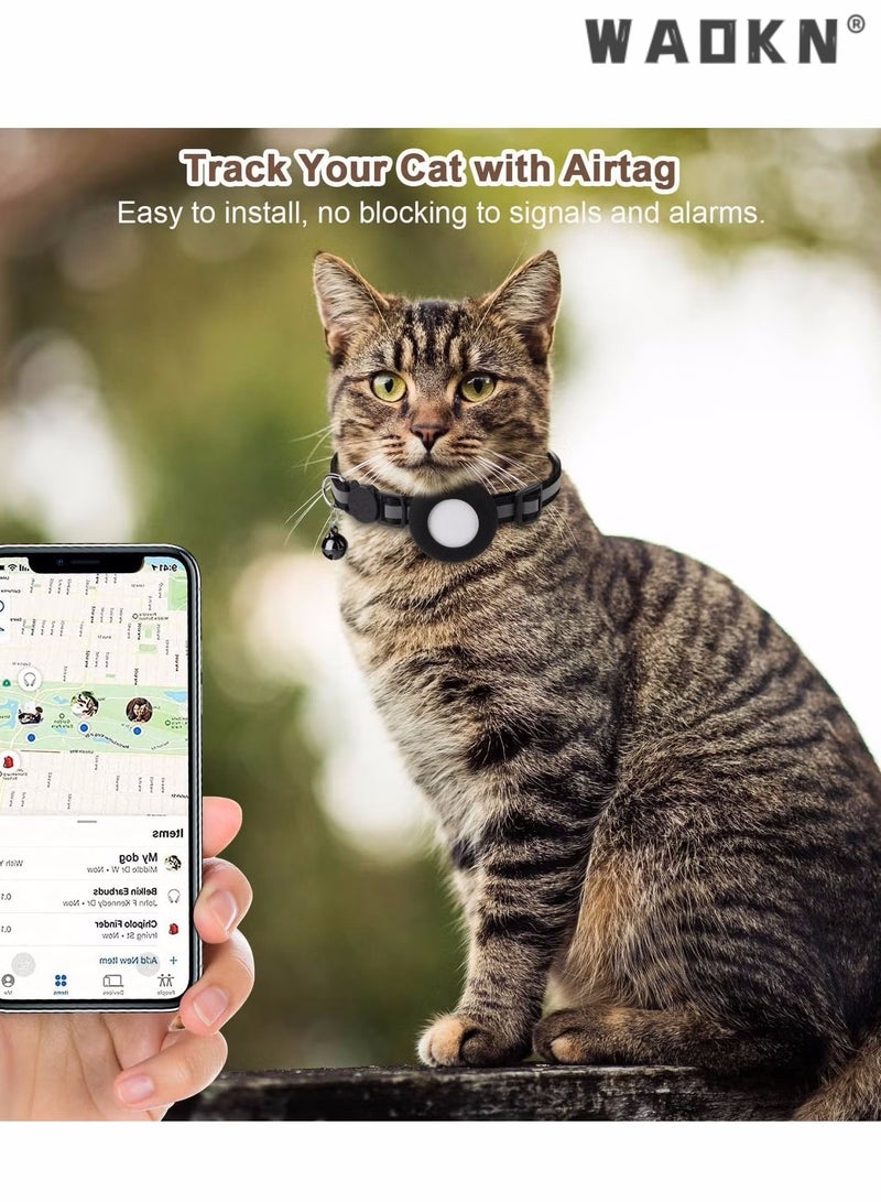 WAOKN Airtag Cat Collar, for Airtag Cat Collar with Bell Adjustable Breakaway Kitten Collars, Reflective Designed, Waterproof Holder Dog Puppy Breakaway Safety Buckle Collar for Cat Kitten Puppy (Black)  - Image 5