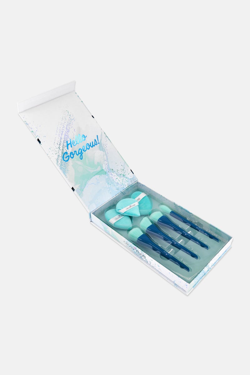 Olivia Rose 7 Pieces Makeup Brush And Powder Puff Set, Green - Image 2