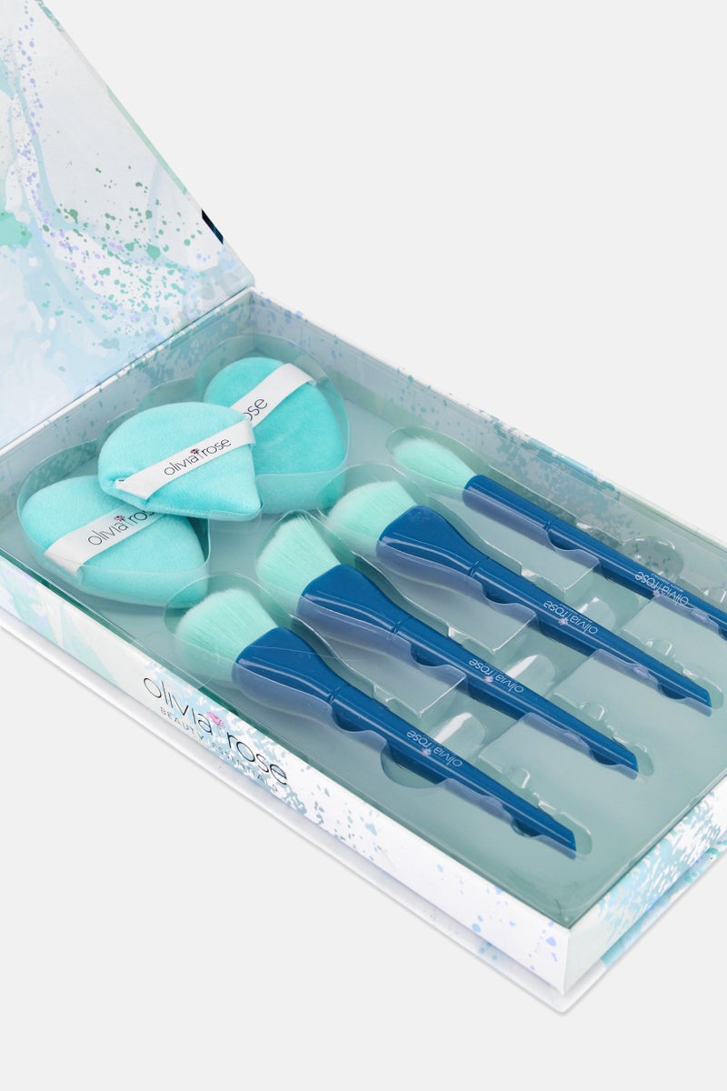 Olivia Rose 7 Pieces Makeup Brush And Powder Puff Set, Green - Image 3